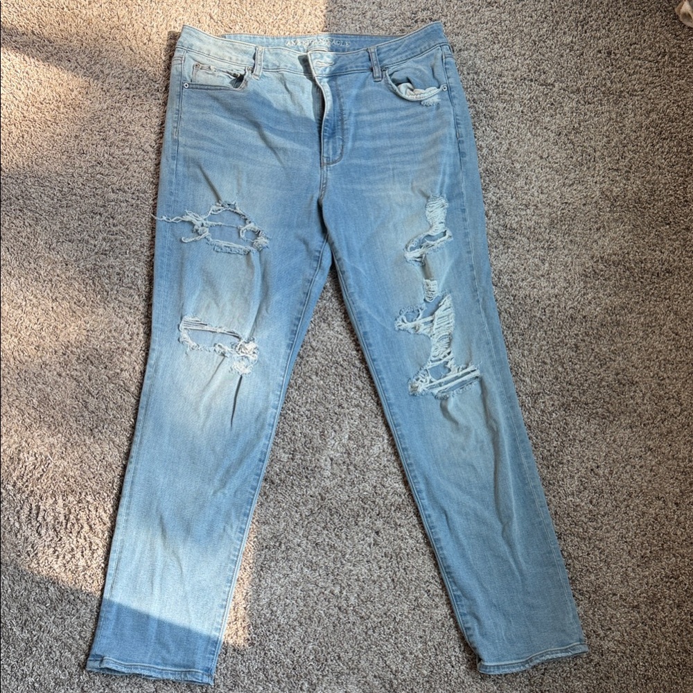 American Eagle Outfitters Distressed Blue Straight Leg Jeans